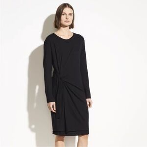 Vince Side Tie Belted Black Long Sleeve Dress